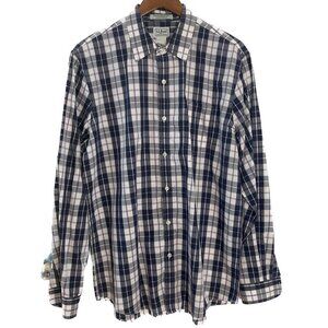 L.L. Bean White Purple Blue Plaid Button Down Shirt Size Large